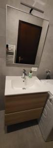 a bathroom with a sink and a mirror at Appartamento carciato dimaro in Dimaro
