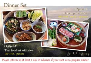 a collage of two pictures of different food dishes at Baandindon Private Earthhouse Homestay in Mae Rim