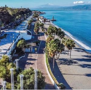 an aerial view of a beach with palm trees at Affittacamere Stella Rooms in Reggio di Calabria