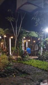 a house at night with a stone walkway at Hadi Homestay Garden View in Jambu +4 photos