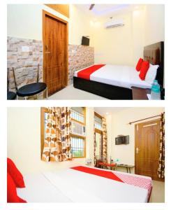 twee foto's van een hotelkamer met een bed bij Hotel Royal Heritage Inn in Chandīgarh