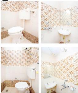 een collage van vier foto's van een badkamer bij Hotel Royal Heritage Inn in Chandīgarh