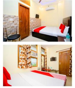 twee foto's van een hotelkamer met een bed bij Hotel Royal Heritage Inn in Chandīgarh