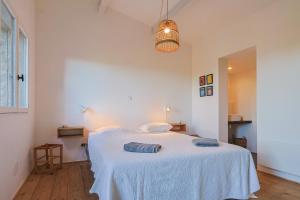 a bedroom with a bed with two pillows on it at Villa des Amandes in Bédarieux +20 photos