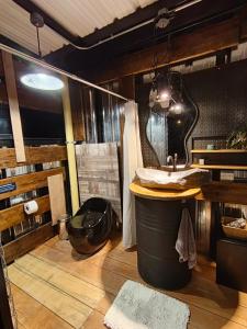 un bagno con lavandino e specchio di Cabaña privada Glamping via a termales a Santa Rosa de Cabal