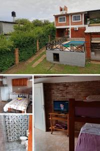 twee foto's van een huis met een bed en een televisie bij Complejo Cuarto Menguante in Arroyo de Los Patos