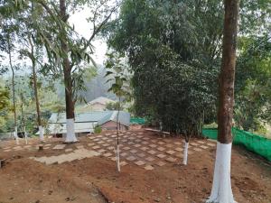 a group of trees with a building in the background at Mur Farm House in Sonāpur