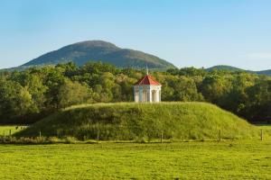 a large hill with a tower on top of it at Sautee Nacoochee Studio near Helen in Sautee Nacoochee