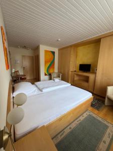 a bedroom with a large white bed in a room at Hotel Paradiesquelle Schneeberg in Puchberg am Schneeberg