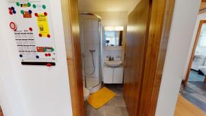 a bathroom with a shower and a toilet and a sink at Bijou in Mitten von Naters in Naters +19 photos