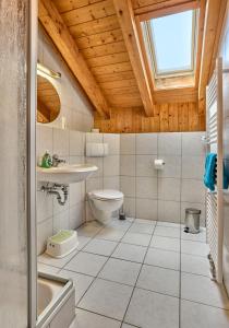 a bathroom with a toilet and a sink at Landhaus Lerchenweg FeWo inkl aktivCARD in Neuschönau +20 photos