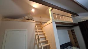 a bunk bed in a room with a ladder at Edelweiss Vila Šventoji in Šventoji