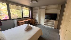 a room with a bed and a tv in a room at Terraza & Loft San Ángel in Mexico City