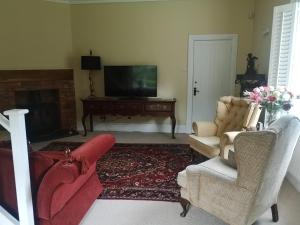 a living room with a fireplace and a tv at Lapley Manor Lodge in Gailey