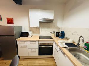 a small kitchen with a sink and a refrigerator at La coloc' l 3 Chambres avec salle de bain & TV in Castres +16 photos
