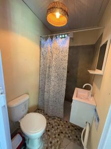 a bathroom with a toilet and a sink at Pura Vida Hostel e Pousada - Boipeba in Ilha de Boipeba +28 photos