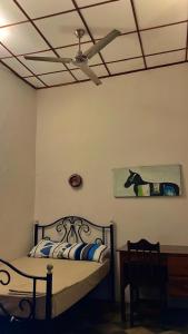 a bedroom with a bed and a ceiling fan at Casa Oasis Colonial in El Venado +5 photos
