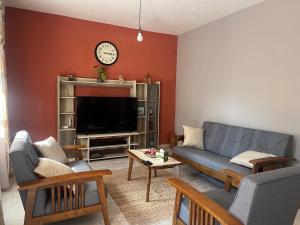 a living room with a couch and a tv at House Raghu in Rose Belle