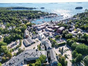 an aerial view of a city with a harbor at The Optimist Guesthouse | 5 in Camden