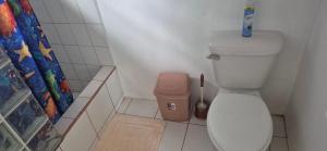 a small bathroom with a toilet and a trash can at Villas De Morne in Castries +18 photos