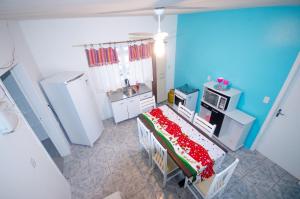 an overhead view of a kitchen with a bed in a room at Hotel Penha in Penha
