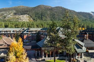 an aerial view of a resort with mountains in the background at Marriott's Timber Lodge in South Lake Tahoe