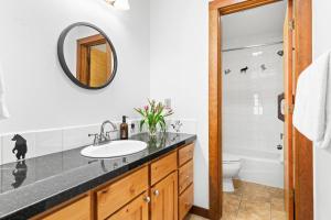 a bathroom with a sink and a toilet and a mirror at Abode at Sundance in Teton Village +41 photos