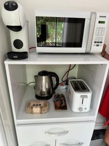 a microwave and a coffee maker on a shelf at Moramay 2 in Punta del Este