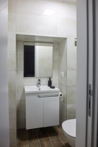 a white bathroom with a sink and a toilet at Lazar Apartman in Čantavir