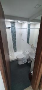 a bathroom with a toilet and a sink at Casa del Bosque in Suesca