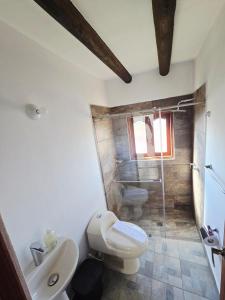 a bathroom with a toilet and a sink and a shower at Casa Hotel La Morada in Villa de Leyva +46 photos