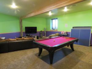 a living room with a pool table in a room at Teton Hostel HideAway in Driggs