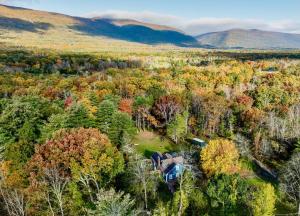 an aerial view of a house in the forest at 1890 CapeCod farmhouse:Charming, Private, Spacious in Saugerties