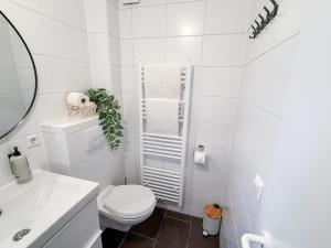 a white bathroom with a toilet and a sink at City Apartments Gerlingen in Gerlingen +19 photos