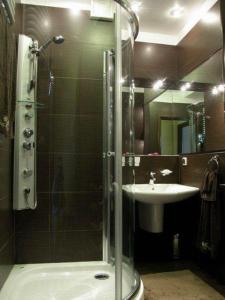 a bathroom with a shower and a sink at Apartament 37 Magnolia - Pod Aniołem in Kazimierz Dolny