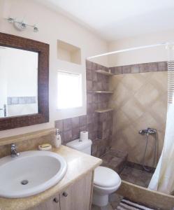 a bathroom with a sink and a toilet and a shower at Arapakis Apartment in Egina