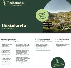 Πιστοποιητικό, βραβείο, πινακίδα ή έγγραφο που προβάλλεται στο Ferienwohnung Panoramablick - super für deine Familie und die besten Aussicht in ganz Todtmoos