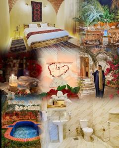a painting of a hotel room with a bed and a bathroom at Shasha Siwa Retreat & Thermal Spring in Siwa