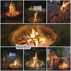 a collage of pictures of a bonfire at Mi Familia CAMP in San Felipe