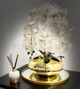 a vase with white flowers in it on a table at Hotel Riviera OPERA Cadet in Paris