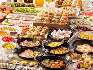 a buffet filled with lots of different types of food at Solaria Nishitetsu Hotel Fukuoka in Fukuoka