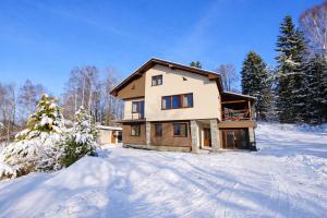 a house in the snow with snow covered trees at Villa Montis in Deštné v Orlických horách