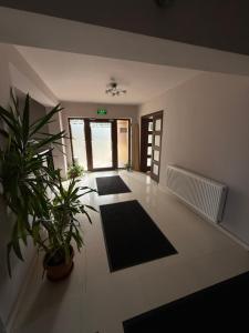 a hallway with mats and plants in a building at K&I Panzió in Comolău