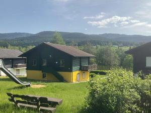 a house with a slide and a playground at Haus 12 See- und Bayerwaldblick für bis zu 10 Gäste in Arrach