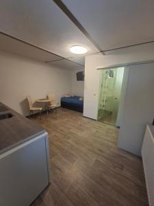 a large room with a table and a bed in it at Apartment in Freimersheim