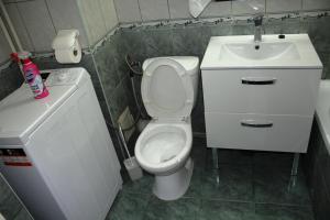 a small bathroom with a toilet and a sink at Decebal 1 Premium apartment in Bucharest +11 photos