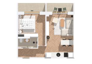 a floor plan of a room with a bed at Apartment Hemsen in Spišská Nová Ves +23 photos