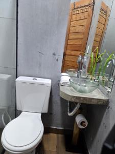 a bathroom with a white toilet and a sink at Casa Entre Coqueiros in Tamandaré +31 photos