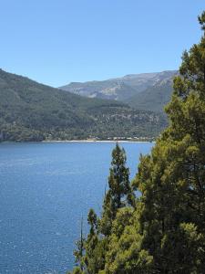 a view of a large body of water with trees at Cabañas Betsaida in Lago Meliquina