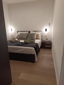 a bedroom with a large bed with white walls at Orelli House - Bilocal Garden in Lissone